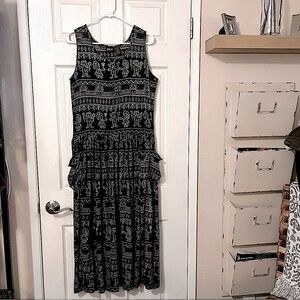 BILA Sleeveless Drop Waist Boho Black & White Rayon Dress Sz S